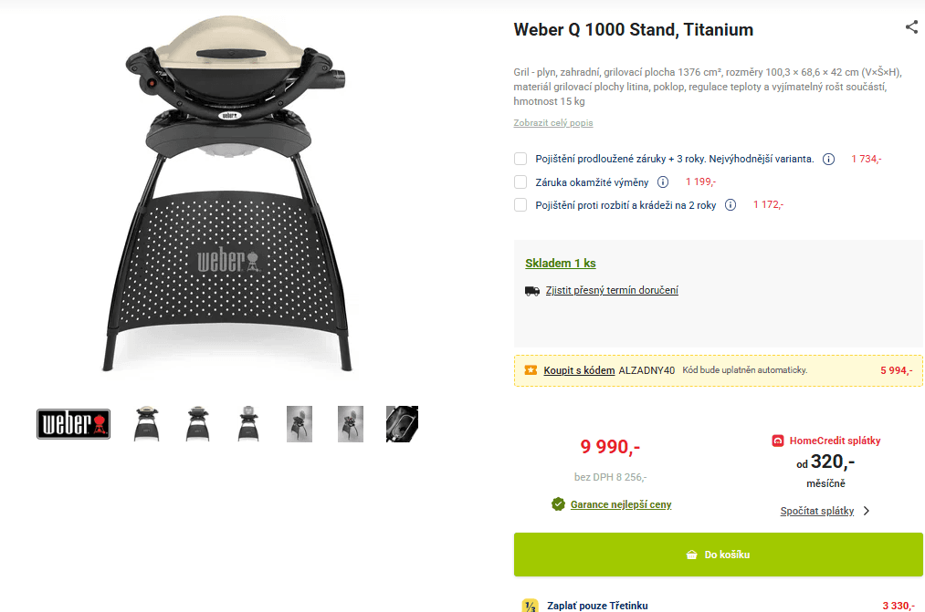 Plynový gril Weber Q 1000 Stand