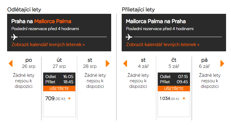 Zpáteční letenky Praha - Mallorca