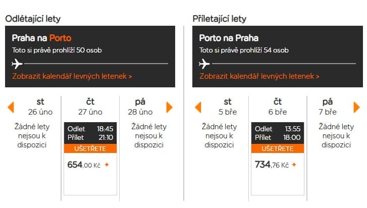 Zpáteční letenky Praha - Porto
