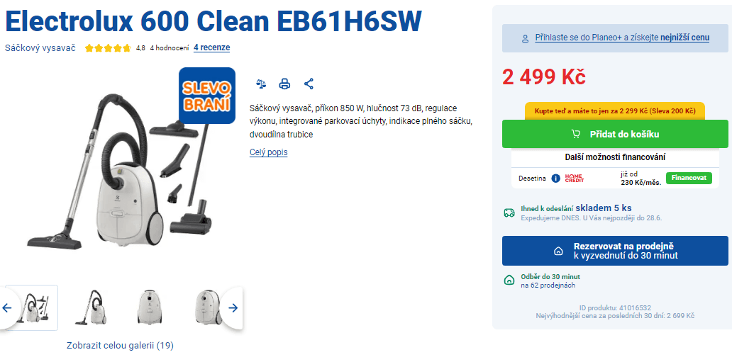 Sáčkový vysavač Electrolux, příslušenství