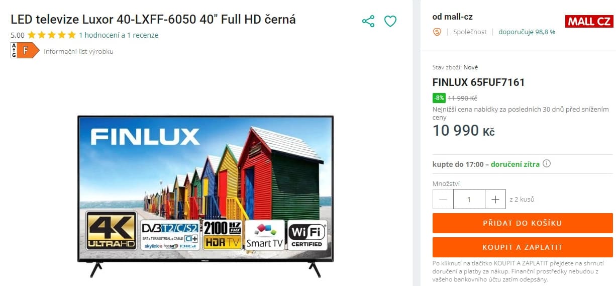 4K Smart TV, Atmos, HDR, 165cm, Finlux