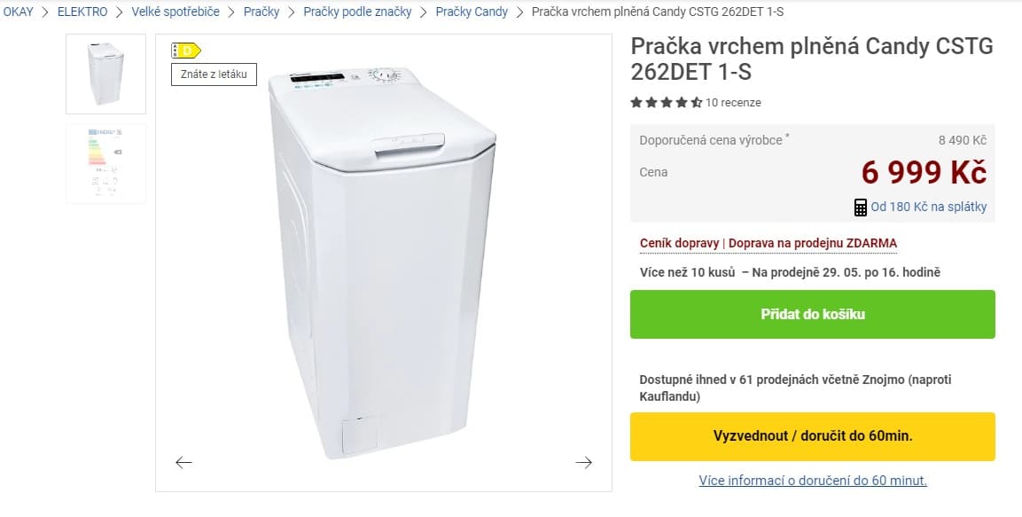 Pračka Candy 6kg, 1200ot., NFC