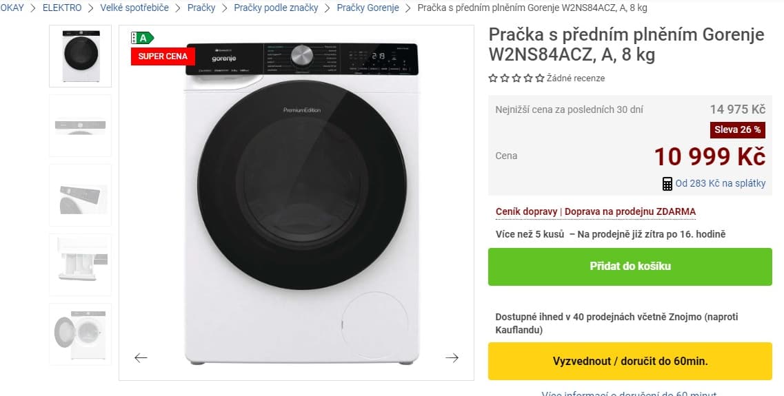Pračka Gorenje 8kg, 1400ot, pára
