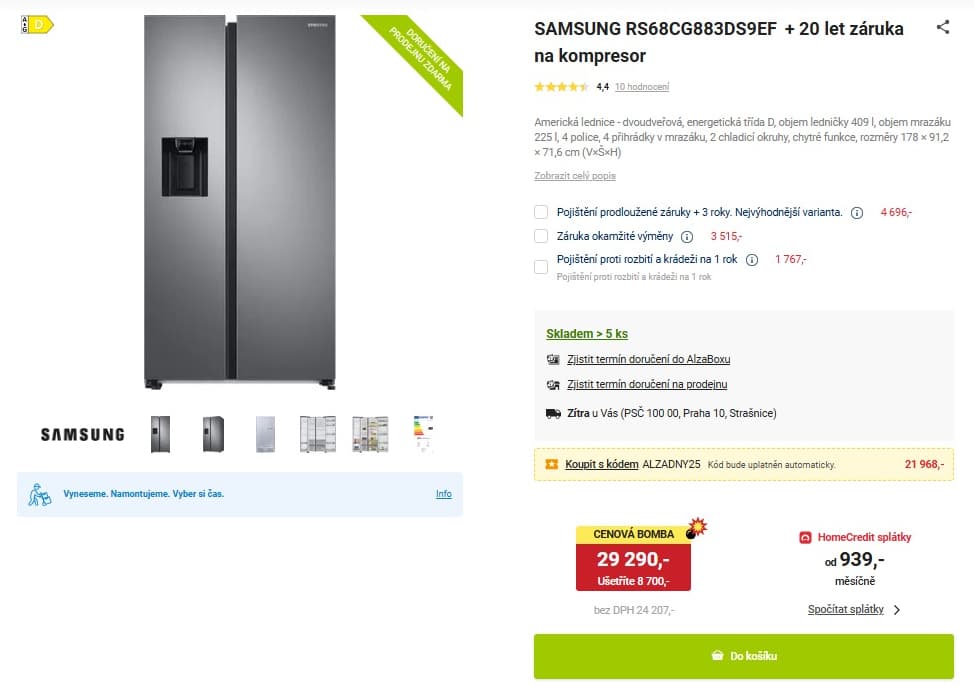 Americká lednice Samsung, led, voda, 178cm