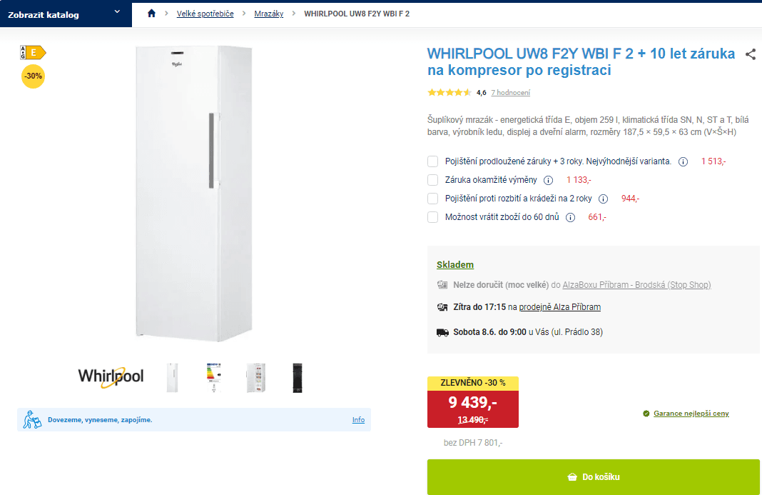 Šuplíkový mrazák Whirlpool, 259 l