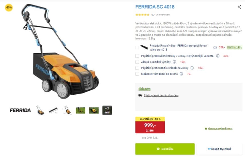 Vertikutátor elektrický Ferrida, 55l, 2 válce