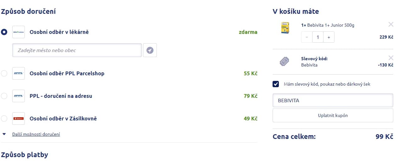 Sleva 130 Kč na výživu Bebivita