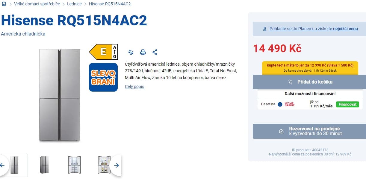 Americká lednice Hisense, A++, no frost
