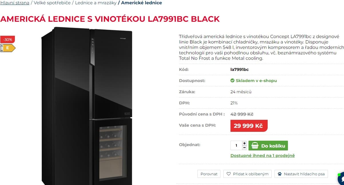 Americká lednice Concept, led, vinotéka, 183cm