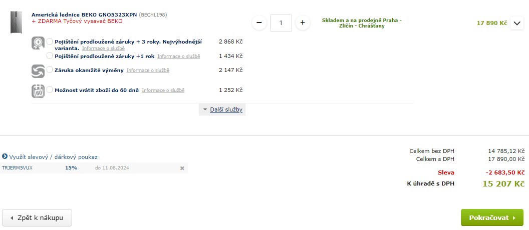 Americká lednice Beko, 347/185 l