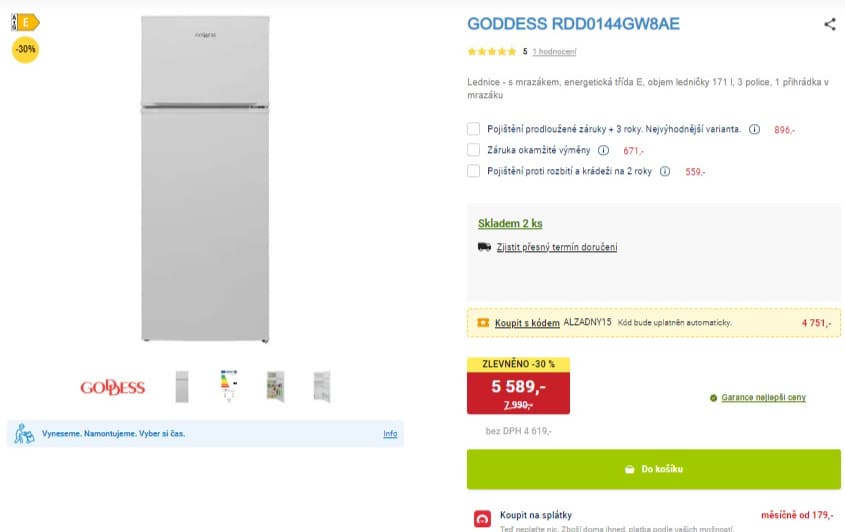 Lednice s mrazákem Goddess 145 cm