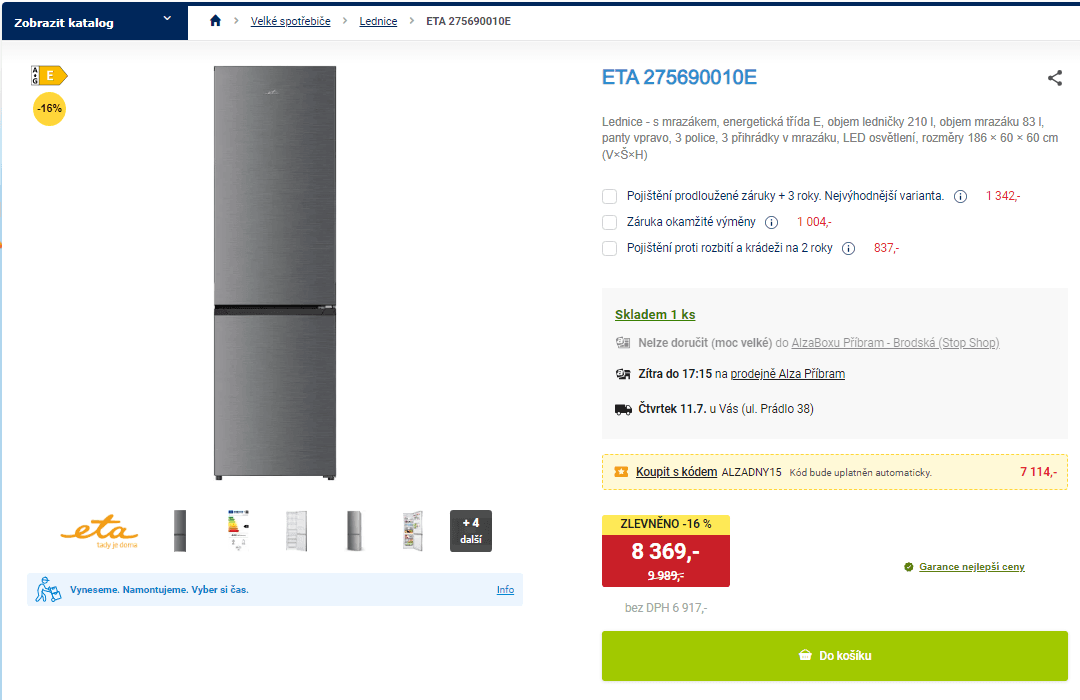 Lednice s mrazákem ETA, 210/83 l