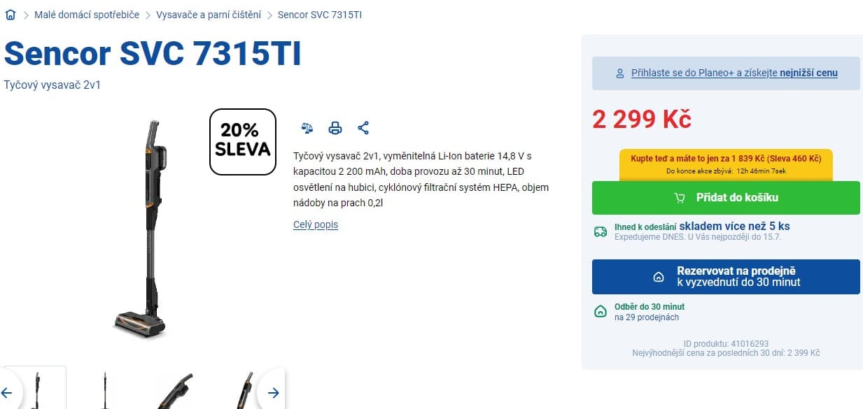 AKU tyčový vysavač 2v1 Sencor