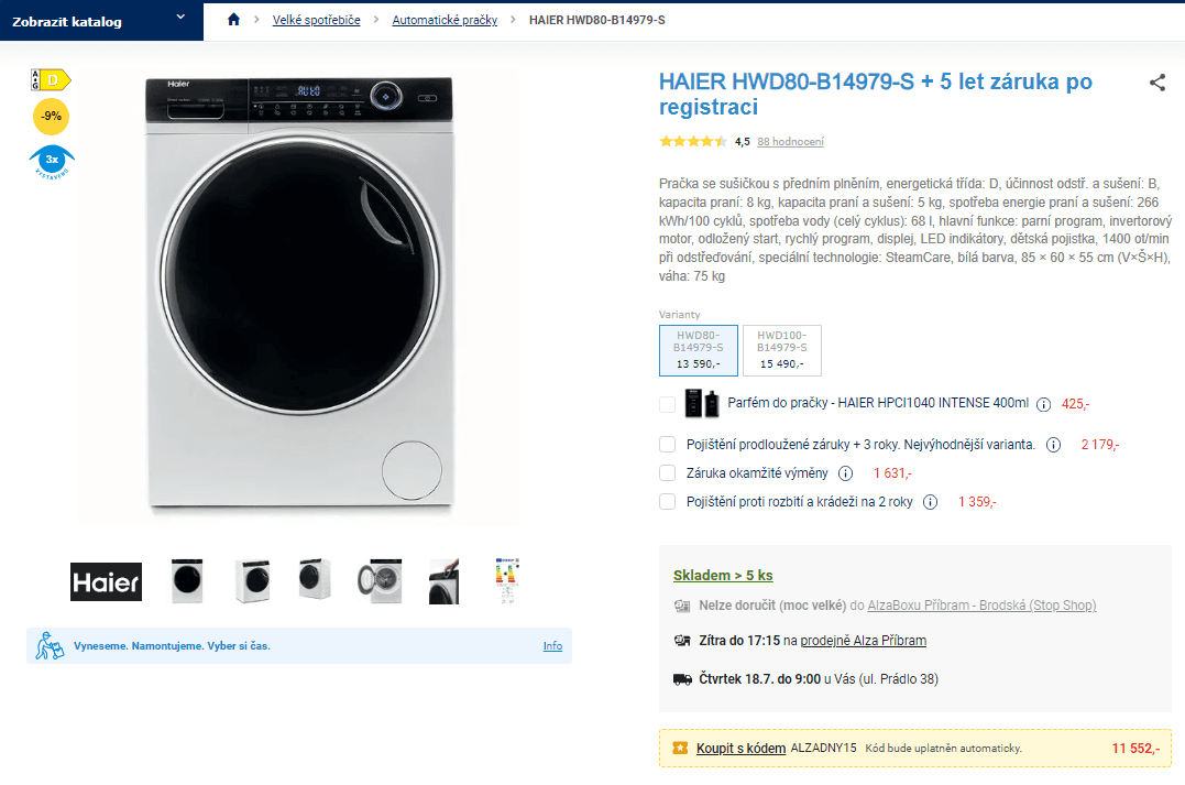 Parní pračka se sušičkou Haier, 8/5 kg, 1400 ot.