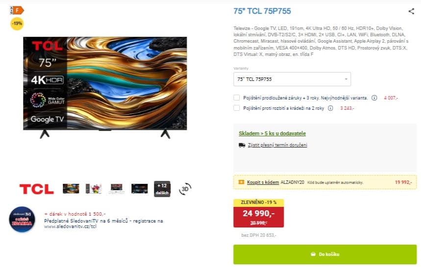 4K Google TV, Atmos, 191cm, TCL
