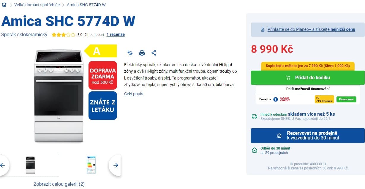 El. sporák se sklokeramikou Amica