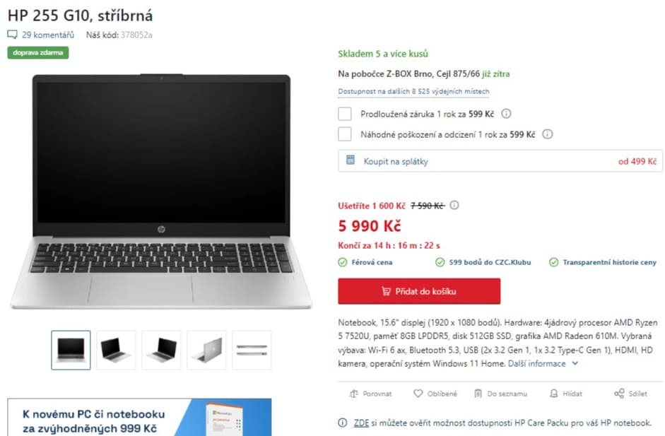 HP 4,3GHz, 8GB RAM, 512GB SSD, 15,6"