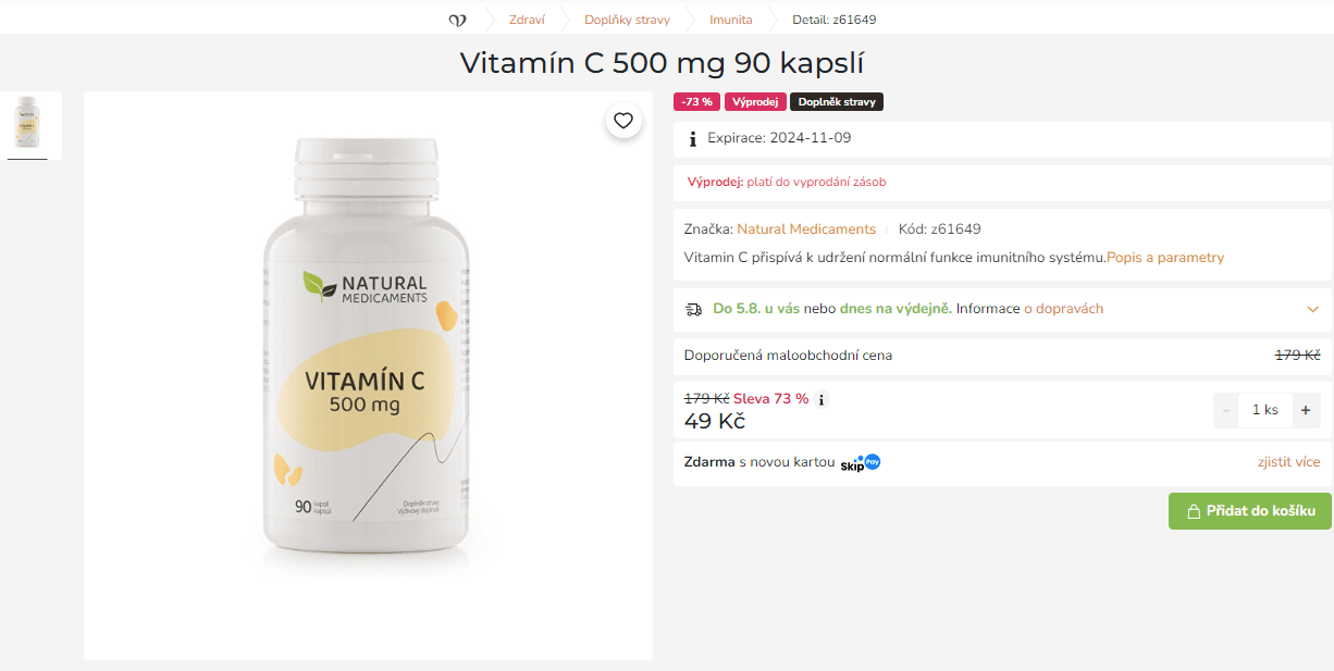Vitamín C 500 mg 90 kapslí