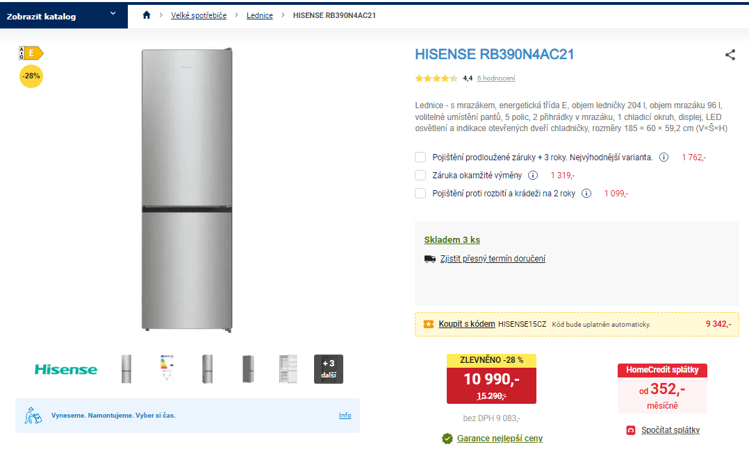 Kombinovaná lednice Hisense, 204/96 l