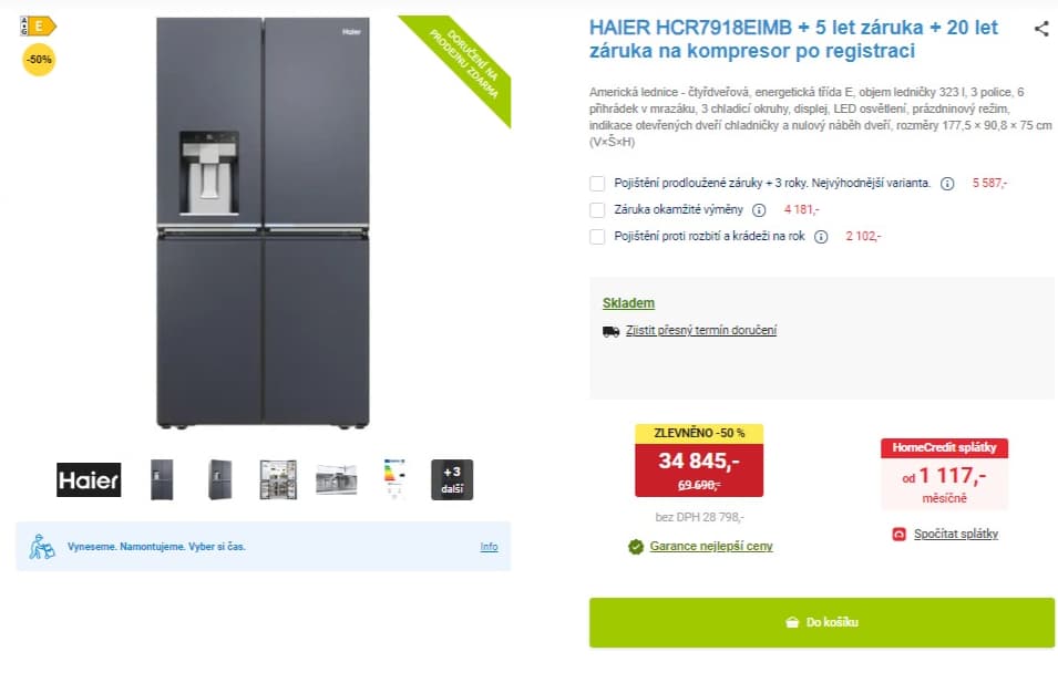 Americká lednice Haier, led, TNF, trilogic