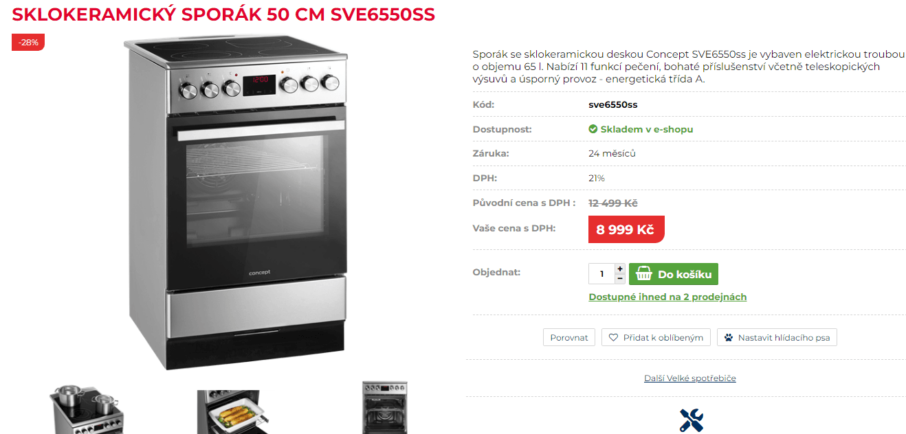 El. sporák Concept, 50 cm, 65 l, sklokeramika