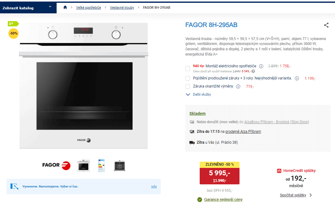 Vestavná trouba Fabor, 77l, gril, ventilátor