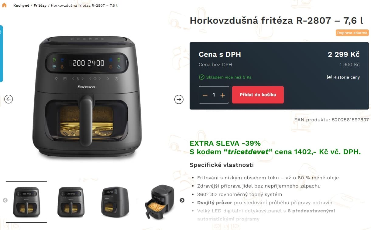 Horkovzdušná fritéza Rohnson 7,6 l