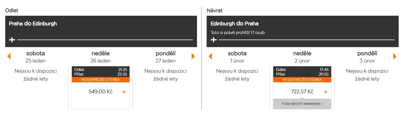 Zpáteční letenky Praha - Edinburgh