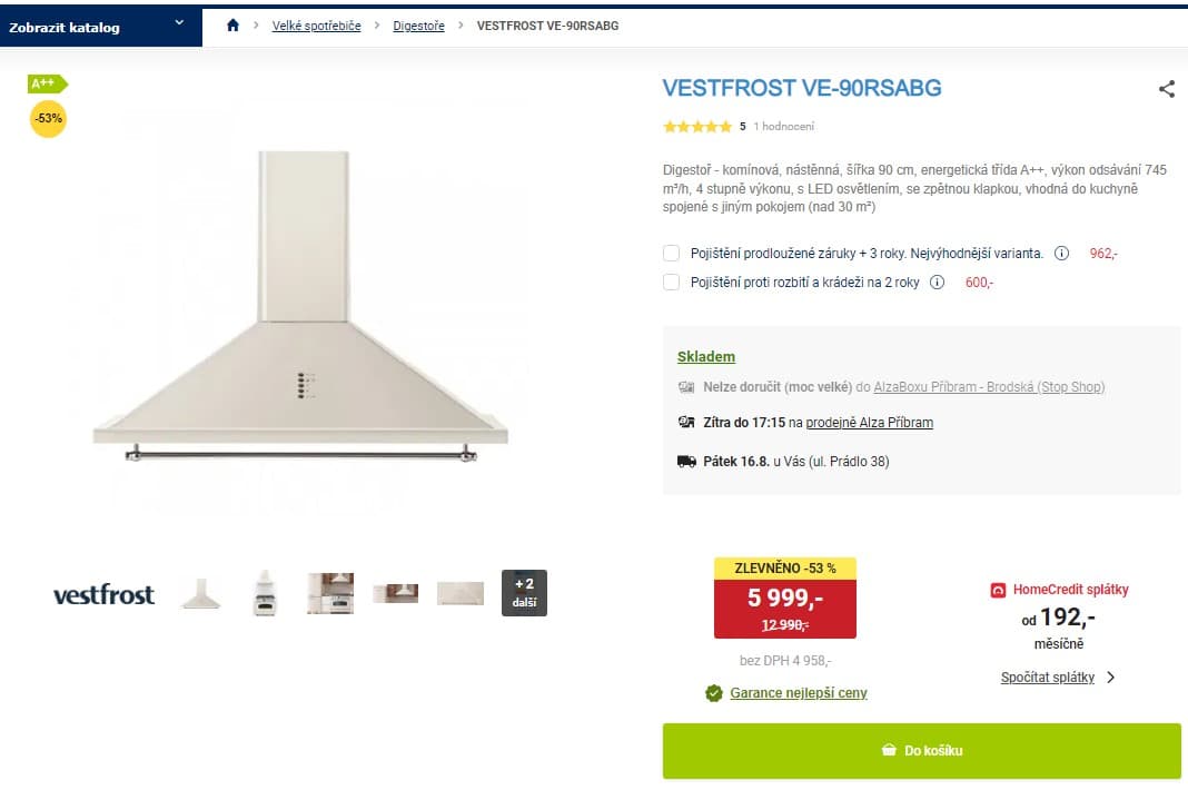 Retro komínová digestoř Vestfrost, 90 cm