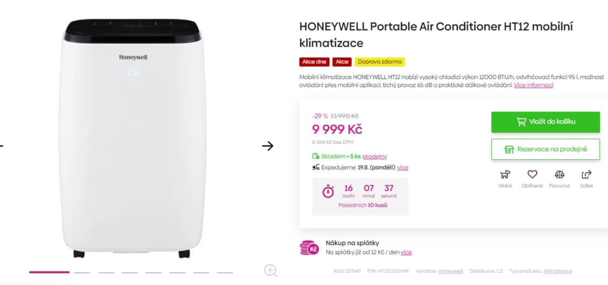 Mobilní klimatizace Honeywell, Wifi, cca 40m2