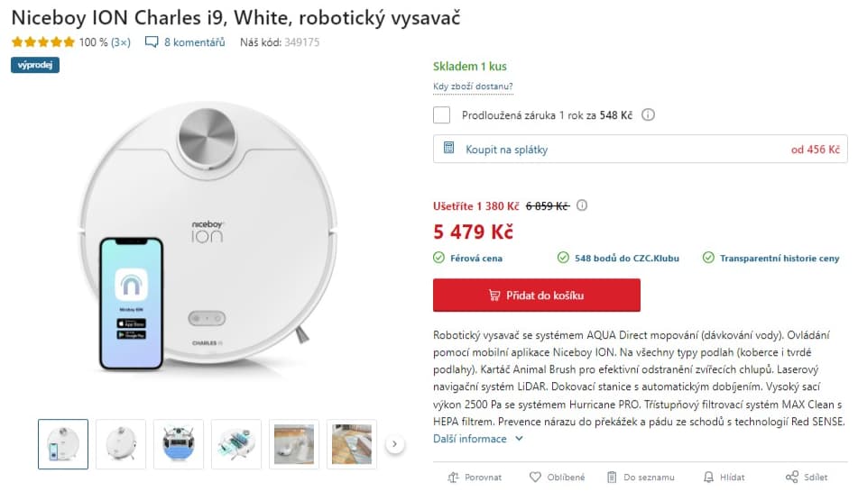 Robot vysavač, mop Niceboy, HEPA, 9,9cm