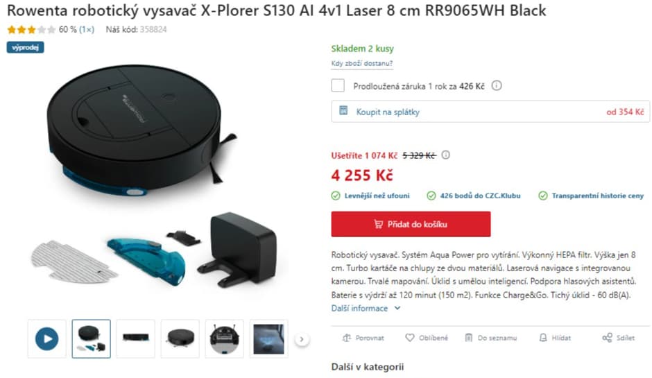 Robot vysavač/mop Rowenta 8cm, laser