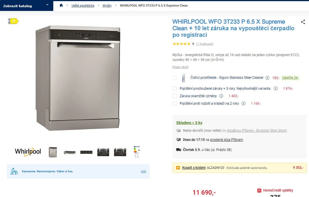 Myčka nádobí Whirlpool, 14 sad, 10 prog.