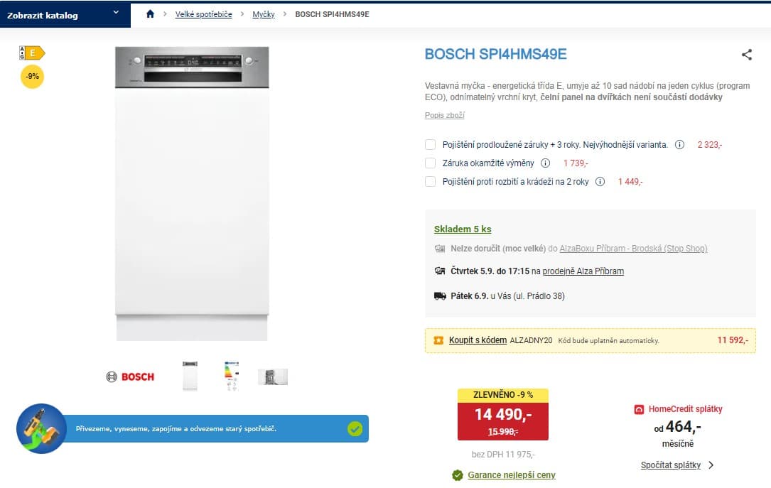 Vestavná myčka nádobí Bosch, šířka 45 cm