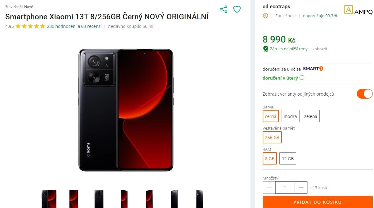 Xiaomi 13T 8x 3,1GHz, 8GB RAM, 256GB
