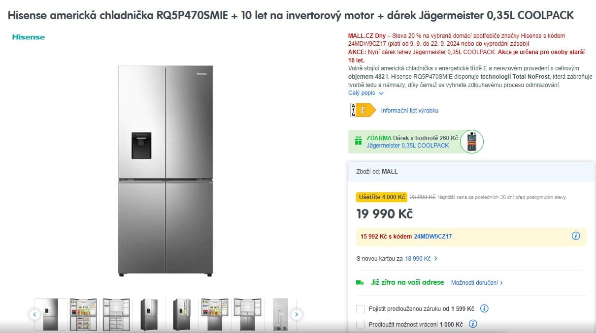 Americká lednice Hisense, 303/179 l