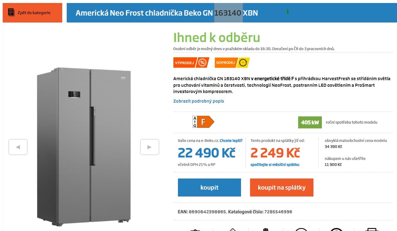 Americká chladnička Beko, NeoFrost, 368 l