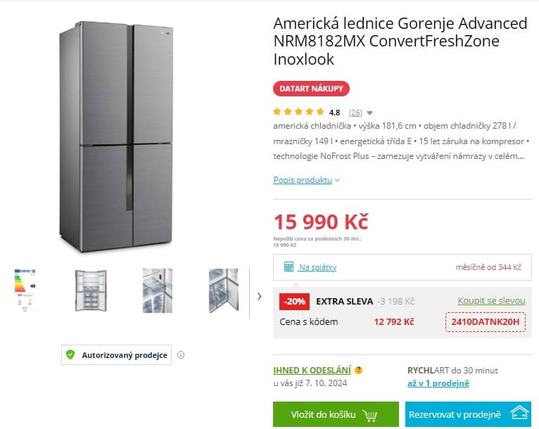 Lednice Gorenje, 182cm, NoFrost, led