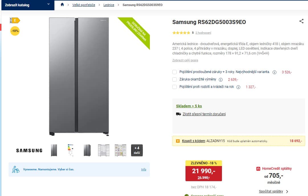 Americká lednice Samsung, 418/237 l