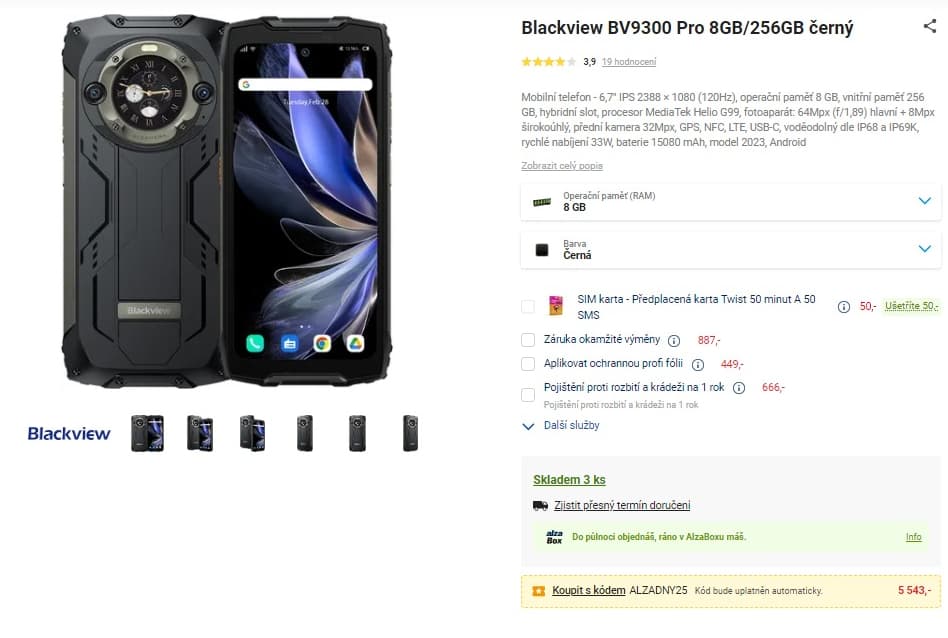 Blackview 8x 2,2GHz, 8GB RAM, odolný, repro