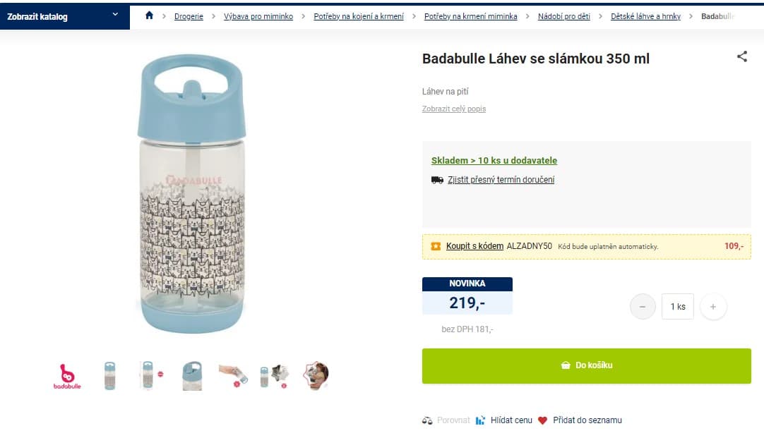 Láhev na pití se slámkou Badabulle 350 ml
