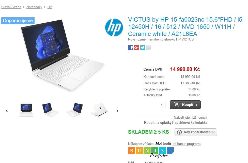 HP i5 4,4GHz, 16GB RAM, 4GB Nvidia, 15,6"