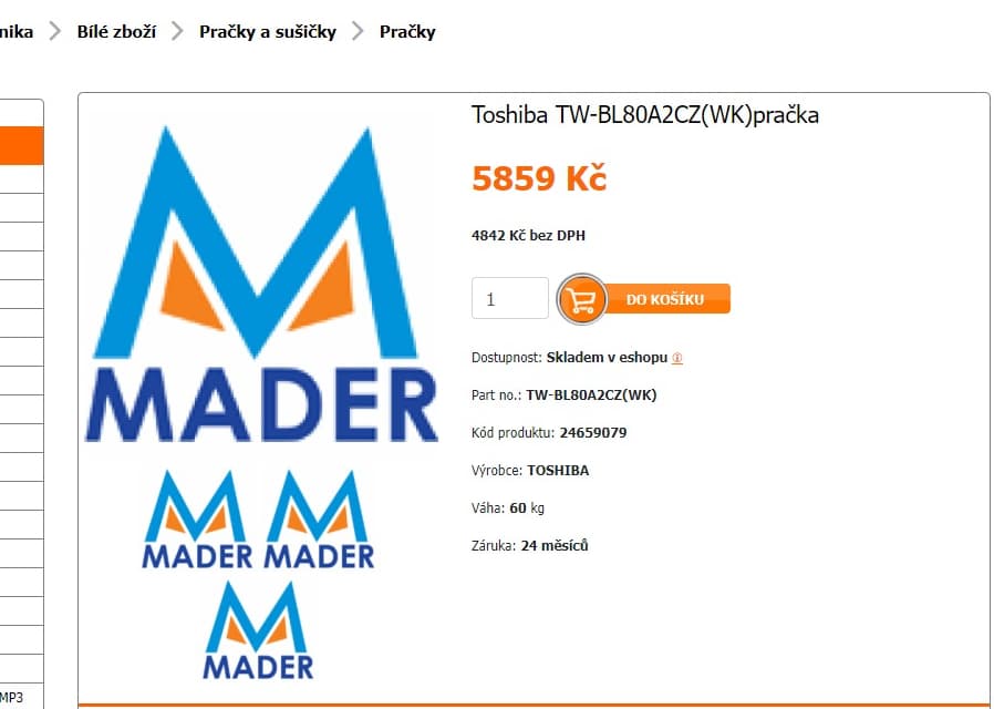 Pračka Toshiba 7kg, 1400ot., pára, 44cm