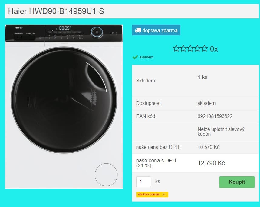 Pračka/Sušička Haier 9/6kg, 1300ot., BT, Wifi
