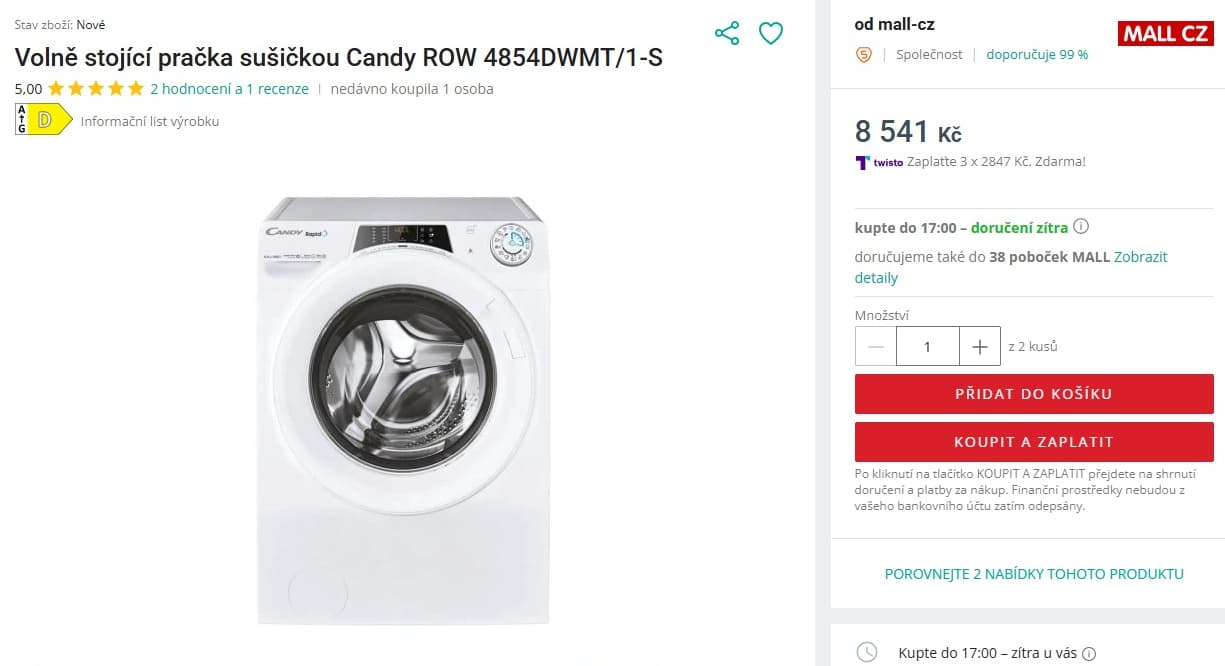 Pračka sušička Candy 8/5kg, 1400ot., Wifi