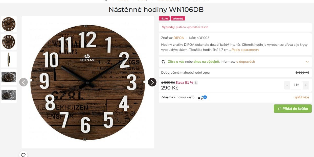 Nástěnné hodiny DIPOA, dřevo / sklo