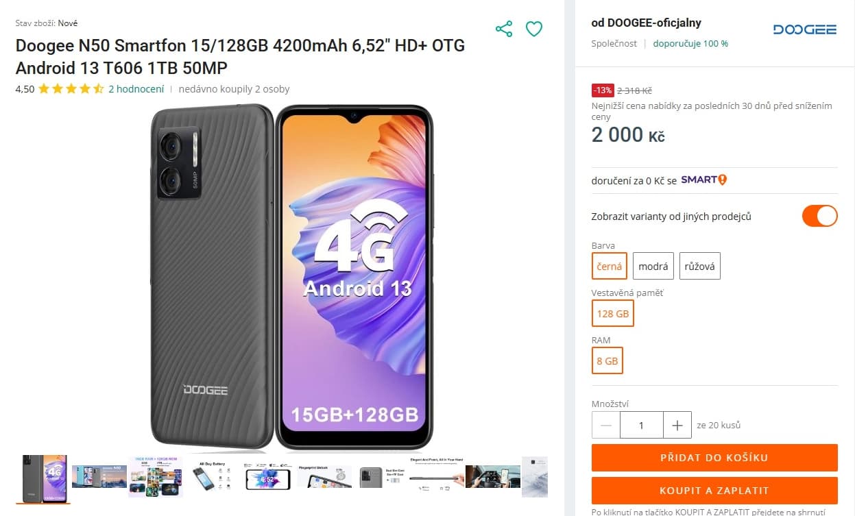 Doogee 8x 2GHz, 8GB RAM, 6,52"