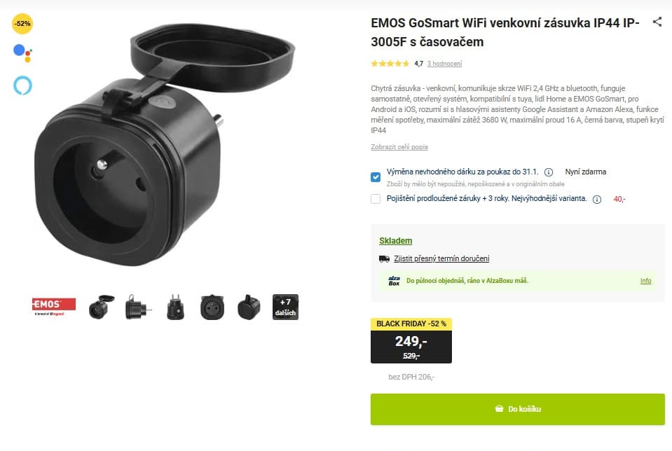 Venkovní chytrá zásuvka Emos, Wifi