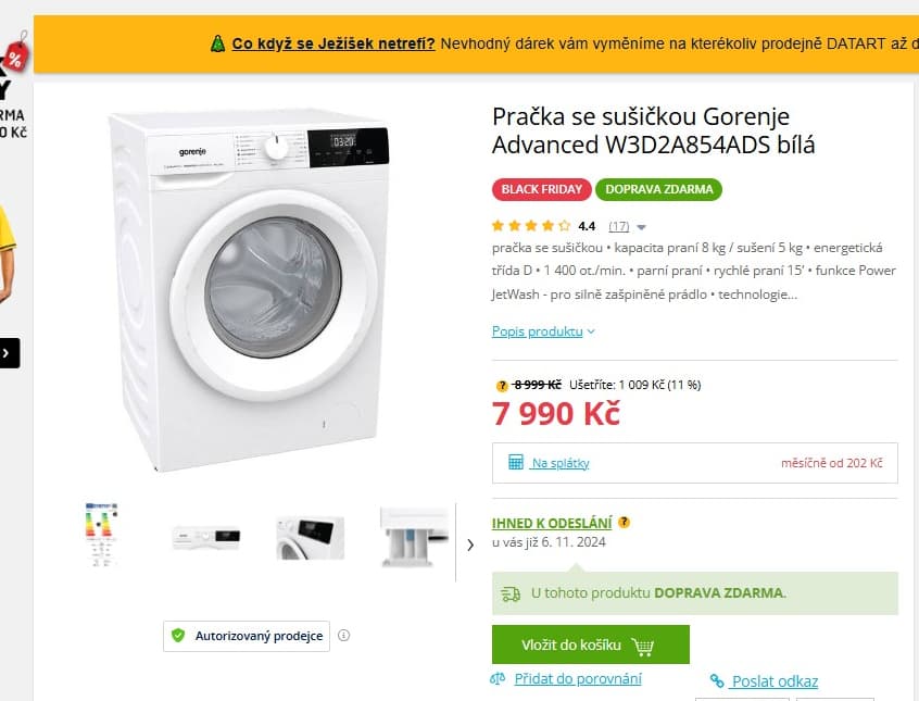 Pračka, sušička Gorenje 8/5kg, pára, 1400ot.