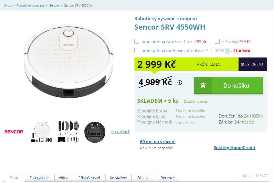 Robotický vysavač s mopem Sencor 7,5cm